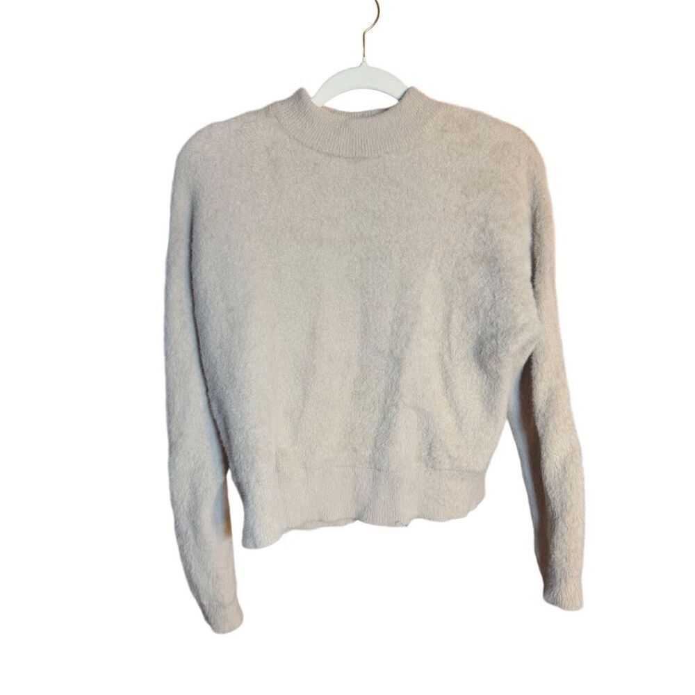 BAILEY 44 Fuzzy Beige Tan Mock Neck Pullover Sweater Long Sleeve Sz M